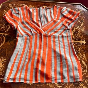NANETTE LEPORE sz6 striped blouse top silk sweetheart neckline